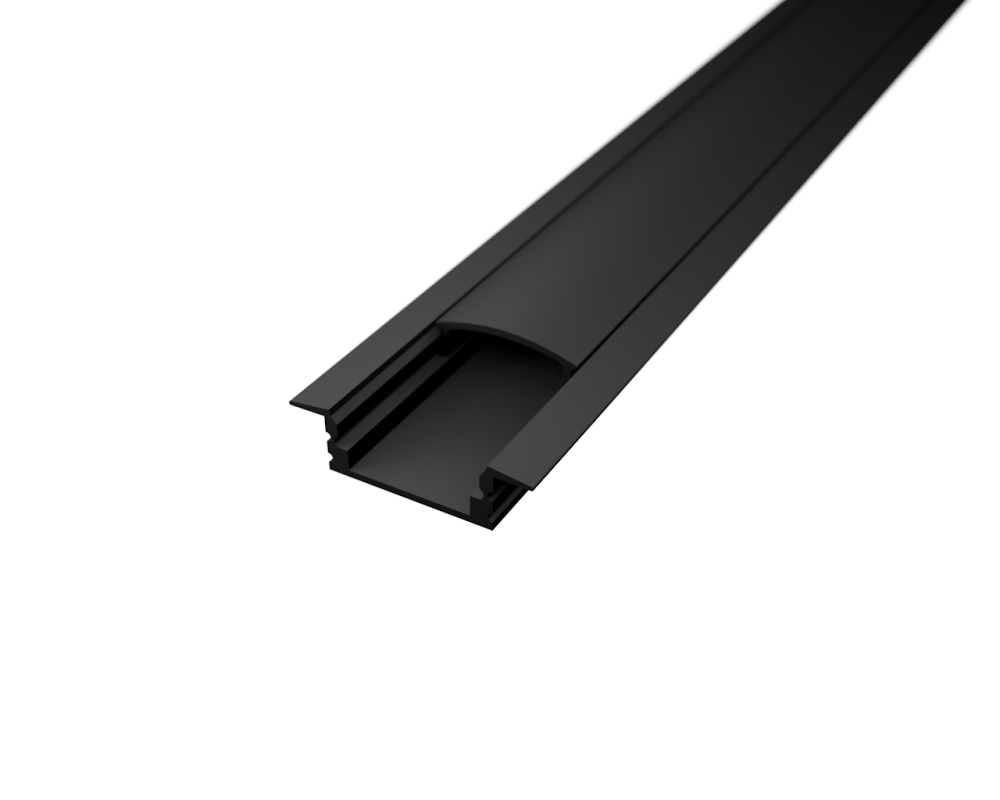 LED Alu Profil T-2309 seicht schwarz inkl. Abdeckung matt 2m